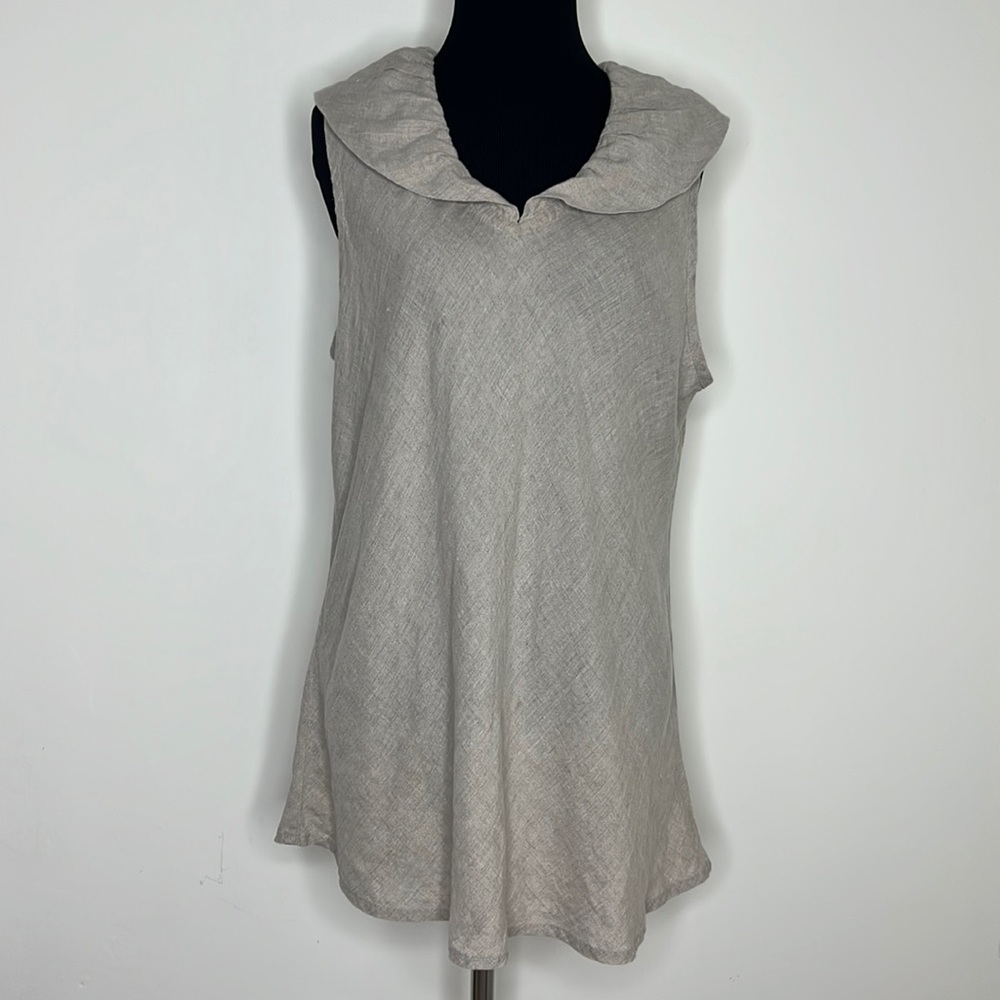 FLAX Tan Sleeveless Linen Tunic Top M